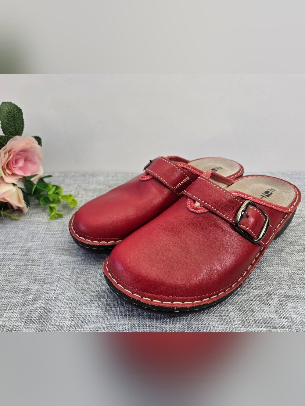 Rohde Red Clog Shoes Euro 37 Slip On Comfort Buckle Detail US 6.5 Germany